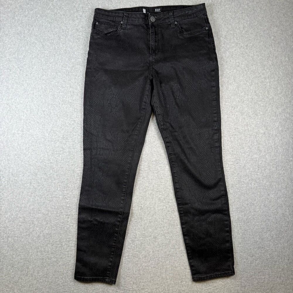 Kut from the Kloth Womens 12 Animal Print Mia Ankle Toothpick Skinny Jeans Black